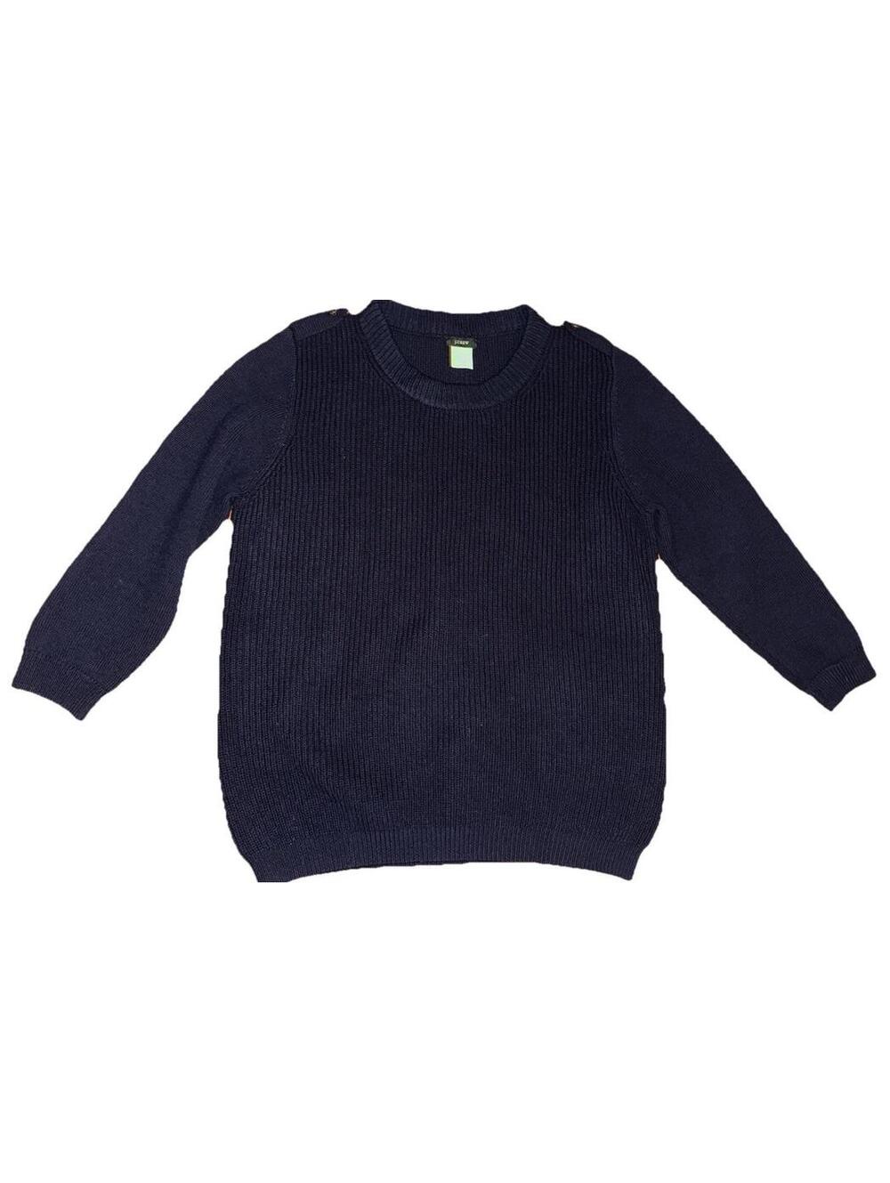 J Crew Merino Wool Knit Sweater Blue Women L Minimalist Shoulder Buttons coastal